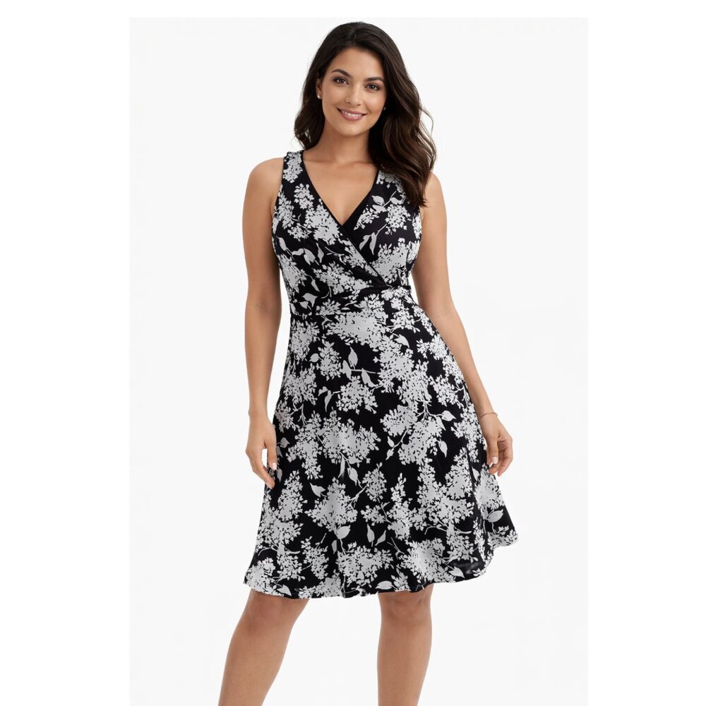 Ann Taylor LOFT Black & Grey Floral Chiffon Sleeveless Dress – Size 12P EUC